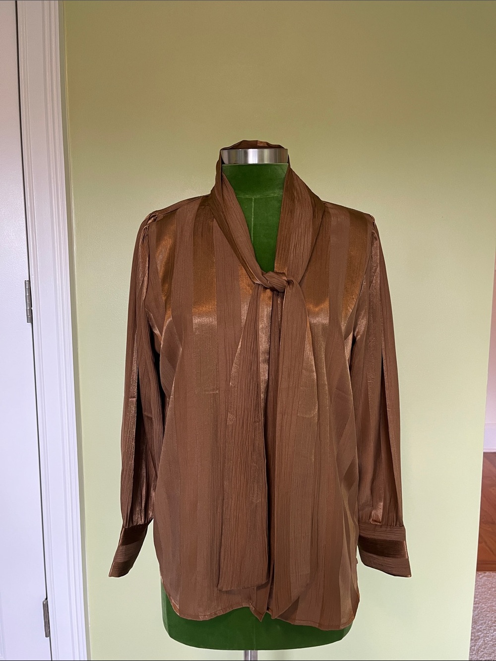 Brown/Copper Satin Tie-Neck Blouse